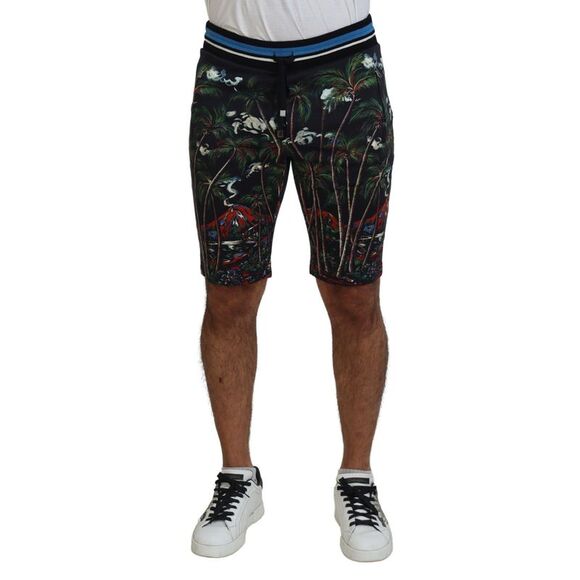 Dolce & Gabbana Black Cotton Volcano Print Casual Men's Shorts